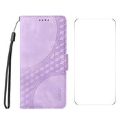 For iPhone 16 Plus ENKAY Embossed Rhombus Starry Leather Phone Case with Screen Film(Purple)