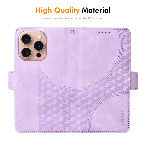 For iPhone 16 Pro Max ENKAY Embossed Rhombus Starry Leather Phone Case with Screen Film(Green)