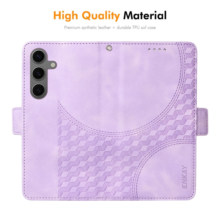 For Samsung Galaxy S25+ / S24+ 5G ENKAY Embossed Rhombus Starry Leather Phone Case with Screen Film(Brown)