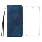 For Google Pixel 9 Pro ENKAY Embossed Rhombus Starry Leather Phone Case with Screen Film(Blue)
