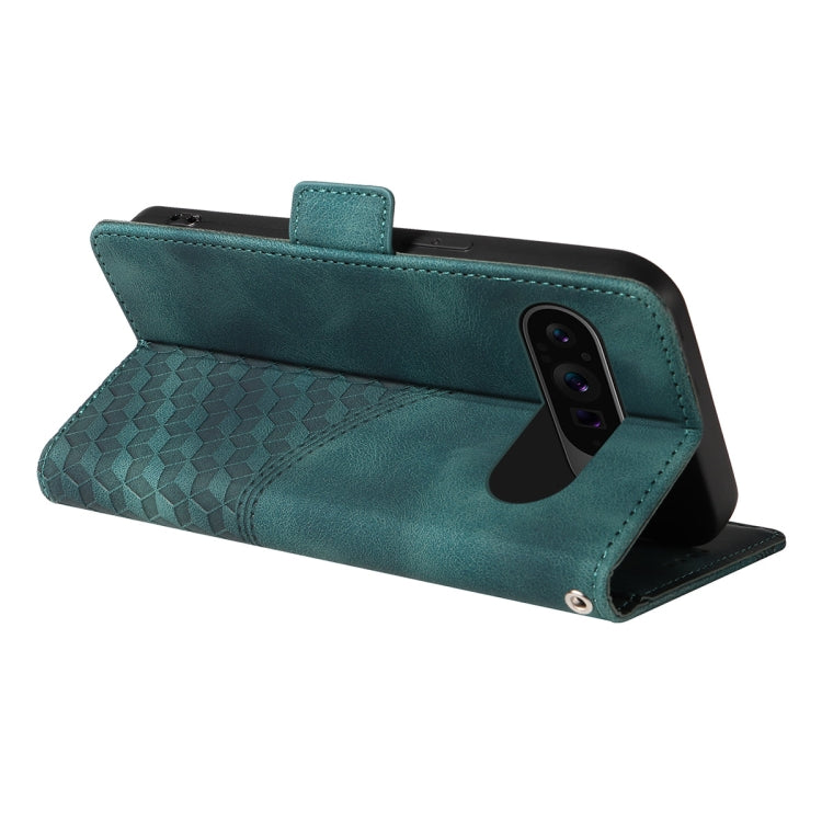 For Google Pixel 9 Pro XL ENKAY Embossed Rhombus Starry Leather Phone Case with Screen Film(Green)