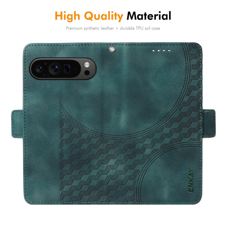 For Google Pixel 9 Pro XL ENKAY Embossed Rhombus Starry Leather Phone Case with Screen Film(Green)