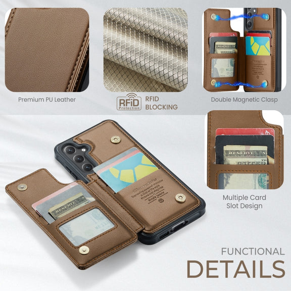 For Samsung Galaxy S24 FE 5G CaseMe C22 Card Slots Holder RFID Anti-theft Phone Case(Brown)