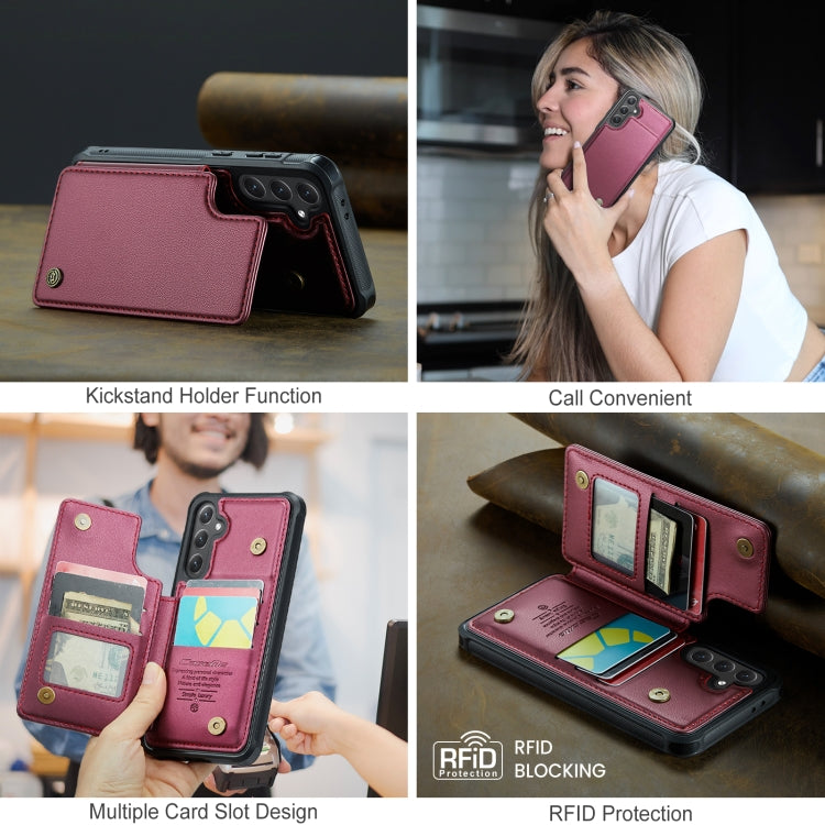 For Samsung Galaxy S24 FE 5G CaseMe C22 Card Slots Holder RFID Anti-theft Phone Case(Red)