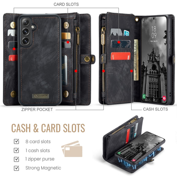For Samsung Galaxy S24 FE 5G CaseMe 008 Detachable Multifunctional Leather Phone Case(Black)