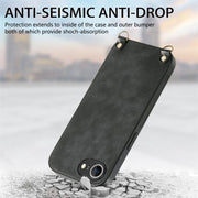 For  iPhone 16e Vintage Leather PC Back Cover Phone Case with Crossbody Strap(Black)