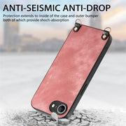 For  iPhone 16e Vintage Leather PC Back Cover Phone Case with Crossbody Strap(Pink)
