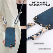 For  iPhone 16e Vintage Leather PC Back Cover Phone Case with Crossbody Strap(Blue)