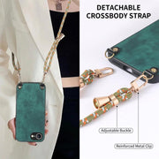 For  iPhone 16e Vintage Leather PC Back Cover Phone Case with Crossbody Strap(Green)