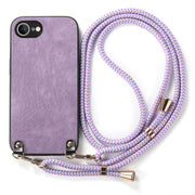 For  iPhone 16e Vintage Leather PC Back Cover Phone Case with Crossbody Strap(Purple)