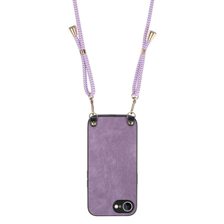 For  iPhone 16e Vintage Leather PC Back Cover Phone Case with Crossbody Strap(Purple)