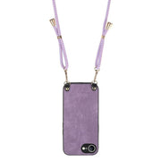 For  iPhone 16e Vintage Leather PC Back Cover Phone Case with Crossbody Strap(Purple)