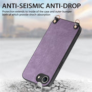 For  iPhone 16e Vintage Leather PC Back Cover Phone Case with Crossbody Strap(Purple)
