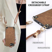 For  iPhone 16e Vintage Leather PC Back Cover Phone Case with Crossbody Strap(Brown)
