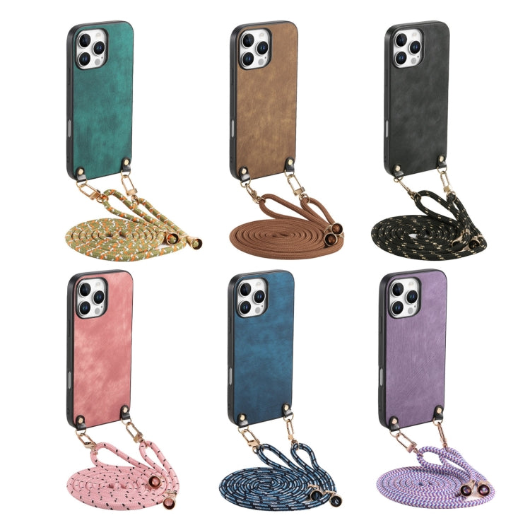 For  iPhone 16e Vintage Leather PC Back Cover Phone Case with Crossbody Strap(Purple)