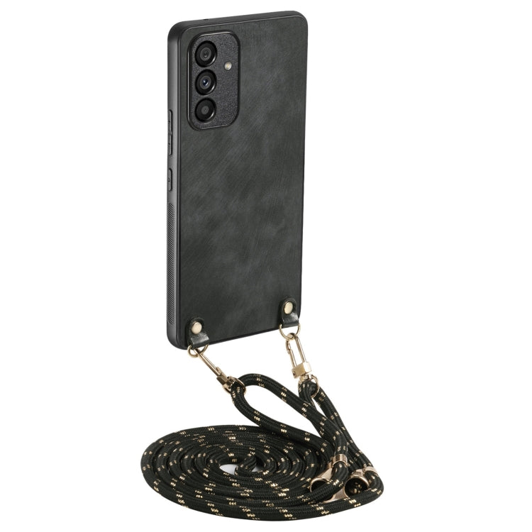 For Samsung Galaxy S25 5G Vintage Leather PC Back Cover Phone Case with Crossbody Strap(Black)