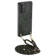 For Samsung Galaxy S25 5G Vintage Leather PC Back Cover Phone Case with Crossbody Strap(Black)