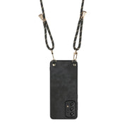 For Samsung Galaxy S25 5G Vintage Leather PC Back Cover Phone Case with Crossbody Strap(Black)