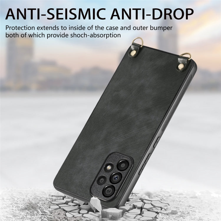 For Samsung Galaxy S25 5G Vintage Leather PC Back Cover Phone Case with Crossbody Strap(Black)