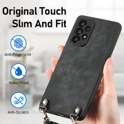 For Samsung Galaxy S25 5G Vintage Leather PC Back Cover Phone Case with Crossbody Strap(Black)