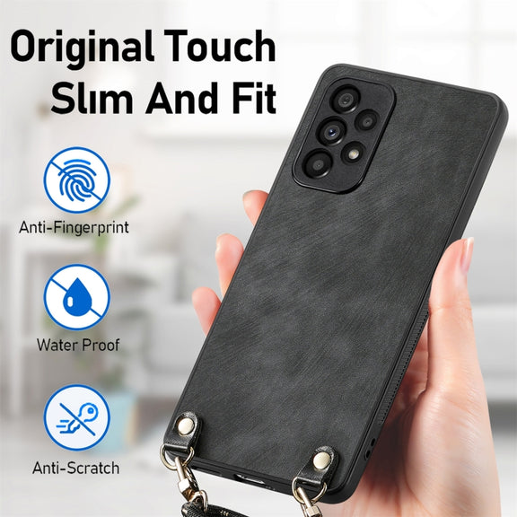 For Samsung Galaxy S25 5G Vintage Leather PC Back Cover Phone Case with Crossbody Strap(Black)