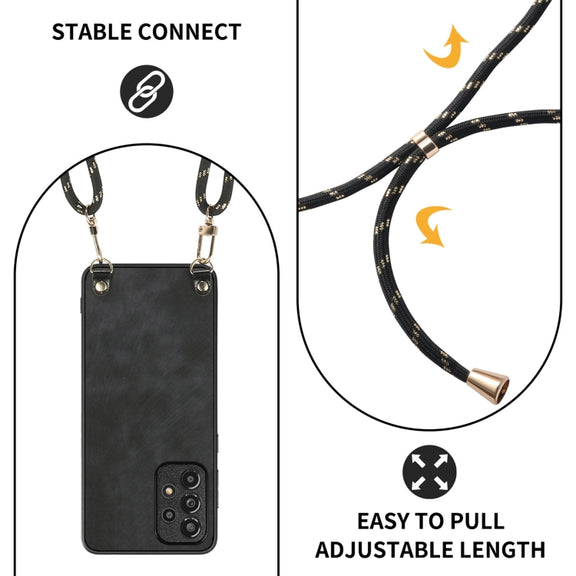 For Samsung Galaxy S25 5G Vintage Leather PC Back Cover Phone Case with Crossbody Strap(Black)