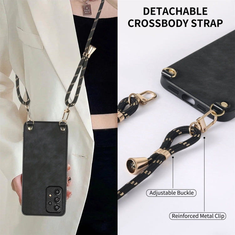 For Samsung Galaxy S25 5G Vintage Leather PC Back Cover Phone Case with Crossbody Strap(Black)