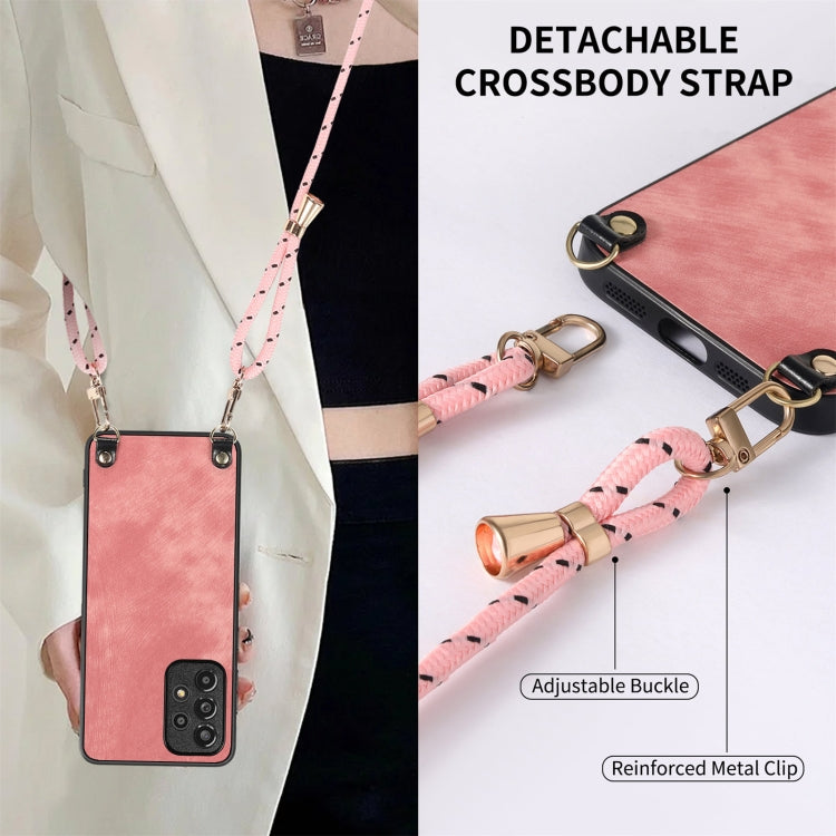For Samsung Galaxy S25 5G Vintage Leather PC Back Cover Phone Case with Crossbody Strap(Pink)