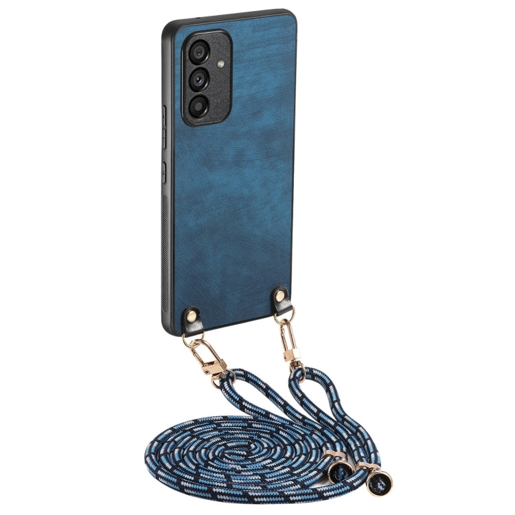 For Samsung Galaxy S25 5G Vintage Leather PC Back Cover Phone Case with Crossbody Strap(Blue)
