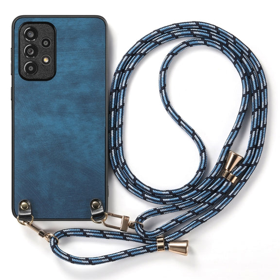 For Samsung Galaxy S25 5G Vintage Leather PC Back Cover Phone Case with Crossbody Strap(Blue)