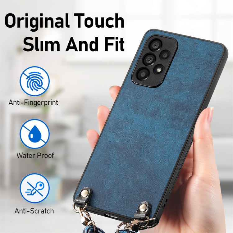 For Samsung Galaxy S25 5G Vintage Leather PC Back Cover Phone Case with Crossbody Strap(Blue)