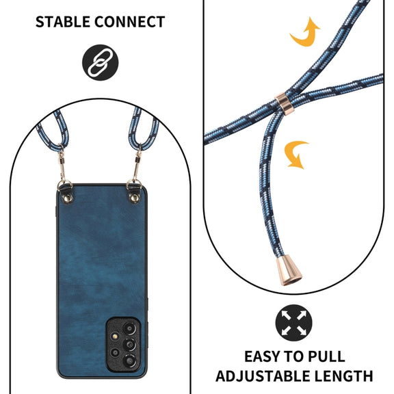 For Samsung Galaxy S25 5G Vintage Leather PC Back Cover Phone Case with Crossbody Strap(Blue)