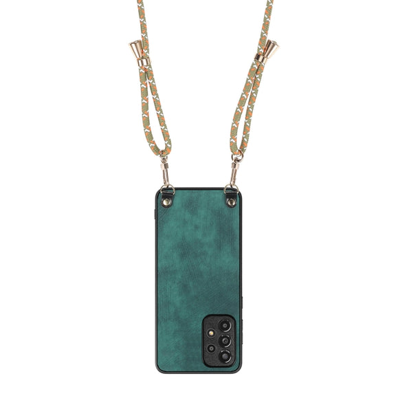 For Samsung Galaxy S25 5G Vintage Leather PC Back Cover Phone Case with Crossbody Strap(Green)