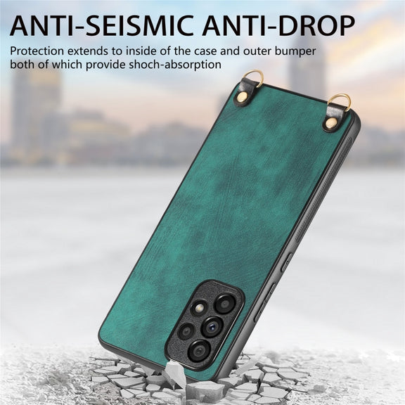 For Samsung Galaxy S25 5G Vintage Leather PC Back Cover Phone Case with Crossbody Strap(Green)