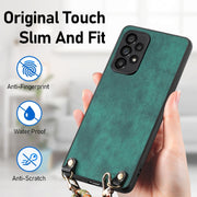 For Samsung Galaxy S25 5G Vintage Leather PC Back Cover Phone Case with Crossbody Strap(Green)
