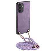 For Samsung Galaxy S25 5G Vintage Leather PC Back Cover Phone Case with Crossbody Strap(Purple)
