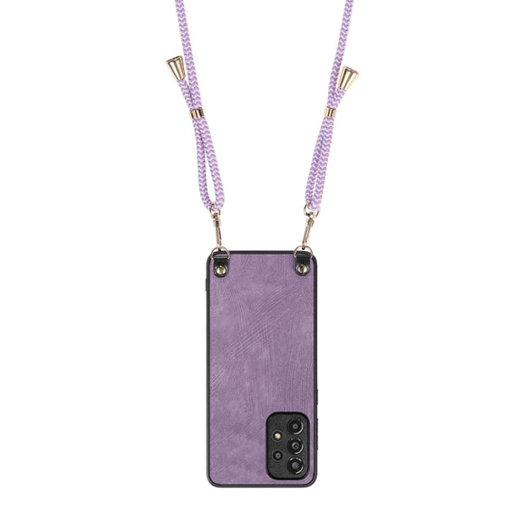 For Samsung Galaxy S25 5G Vintage Leather PC Back Cover Phone Case with Crossbody Strap(Purple)