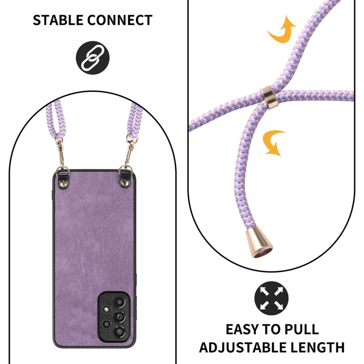 For Samsung Galaxy S25 5G Vintage Leather PC Back Cover Phone Case with Crossbody Strap(Purple)