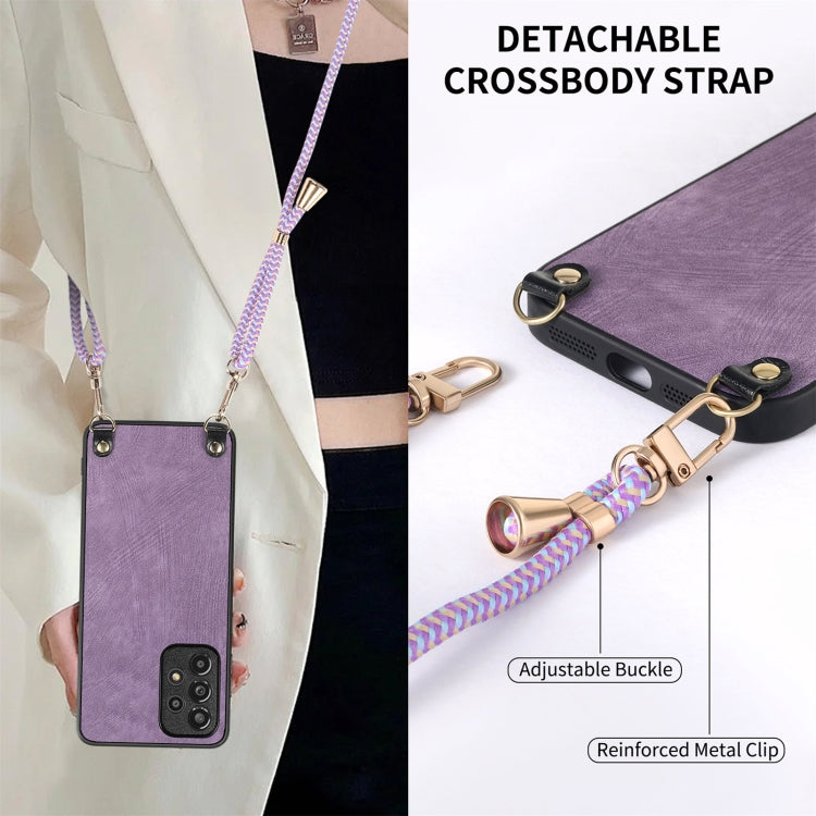For Samsung Galaxy S25 5G Vintage Leather PC Back Cover Phone Case with Crossbody Strap(Purple)