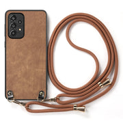 For Samsung Galaxy S25 5G Vintage Leather PC Back Cover Phone Case with Crossbody Strap(Brown)