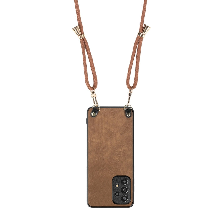 For Samsung Galaxy S25 5G Vintage Leather PC Back Cover Phone Case with Crossbody Strap(Brown)