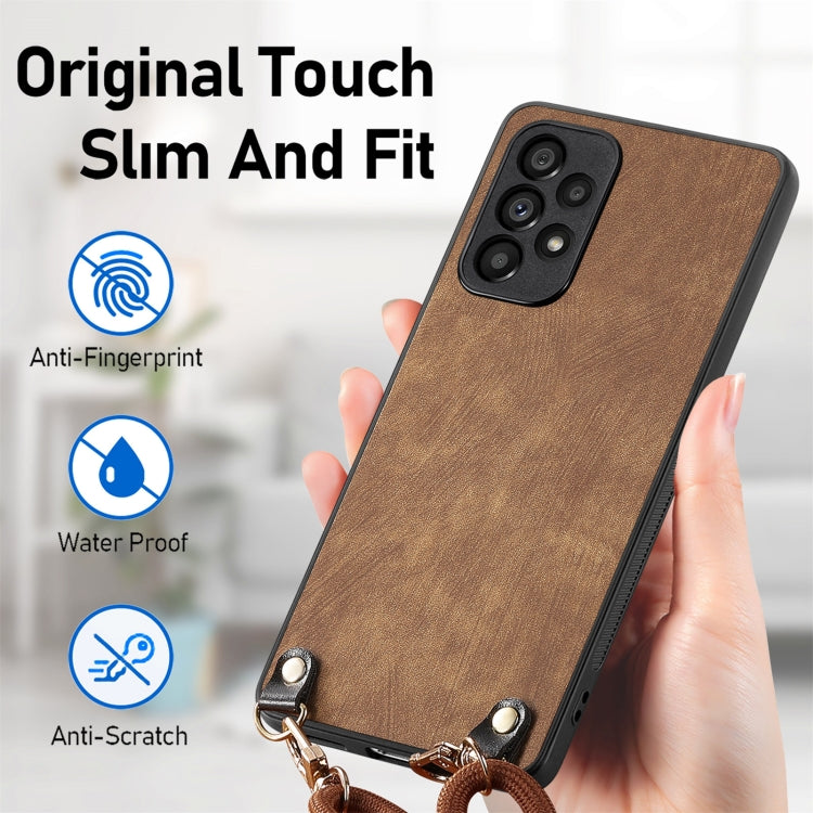 For Samsung Galaxy S25 5G Vintage Leather PC Back Cover Phone Case with Crossbody Strap(Brown)