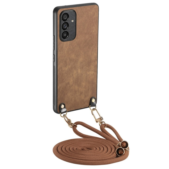 For Samsung Galaxy S25 5G Vintage Leather PC Back Cover Phone Case with Crossbody Strap(Brown)