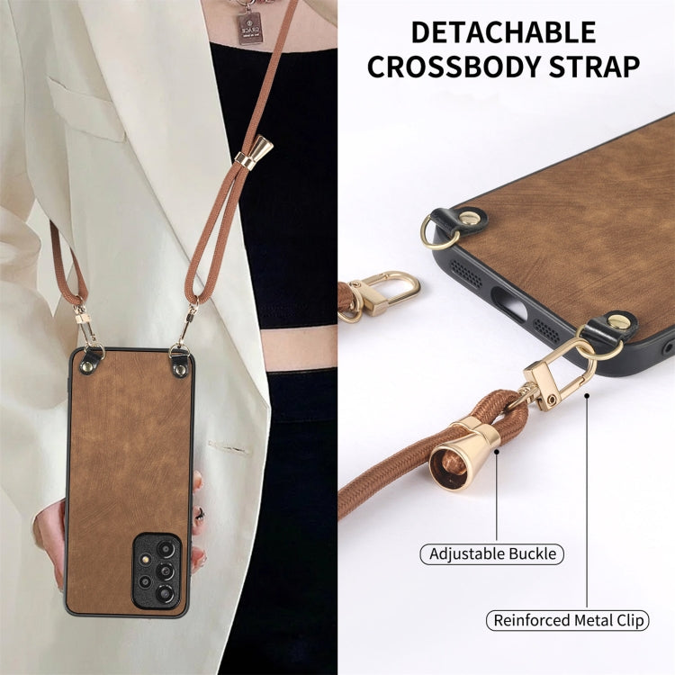 For Samsung Galaxy S25 5G Vintage Leather PC Back Cover Phone Case with Crossbody Strap(Brown)