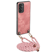 For Samsung Galaxy S25+ 5G Vintage Leather PC Back Cover Phone Case with Crossbody Strap(Pink)