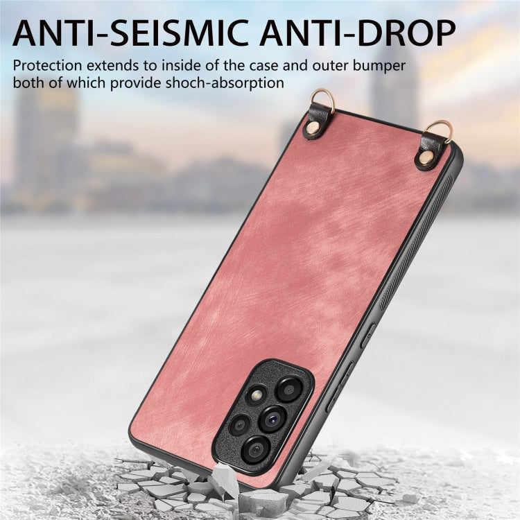 For Samsung Galaxy S25+ 5G Vintage Leather PC Back Cover Phone Case with Crossbody Strap(Pink)