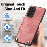 For Samsung Galaxy S25+ 5G Vintage Leather PC Back Cover Phone Case with Crossbody Strap(Pink)