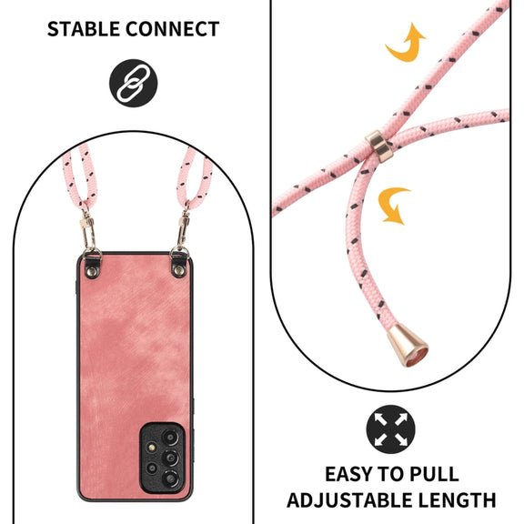 For Samsung Galaxy S25+ 5G Vintage Leather PC Back Cover Phone Case with Crossbody Strap(Pink)