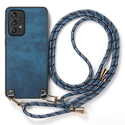 For Samsung Galaxy S25+ 5G Vintage Leather PC Back Cover Phone Case with Crossbody Strap(Blue)
