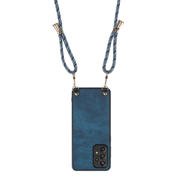 For Samsung Galaxy S25+ 5G Vintage Leather PC Back Cover Phone Case with Crossbody Strap(Blue)